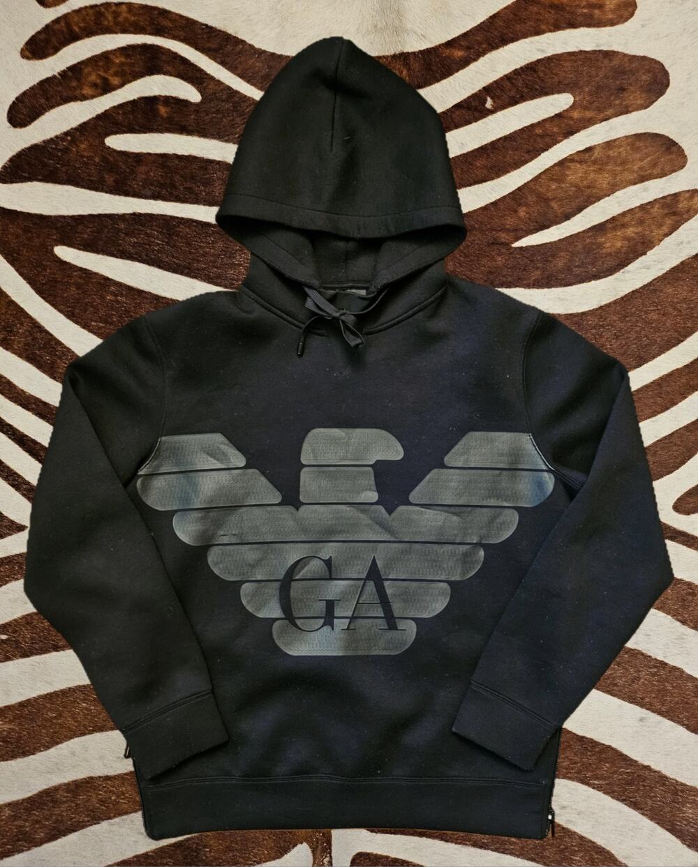 Authentic Emporio Armani Men's R-EA-MIX Big Logo Hoodie Jacket Side Zippers Sz L